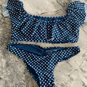 NWOT Women’s White/Blue Polka Dot Two Piece Cabana Del Sol Bikini Set - Large